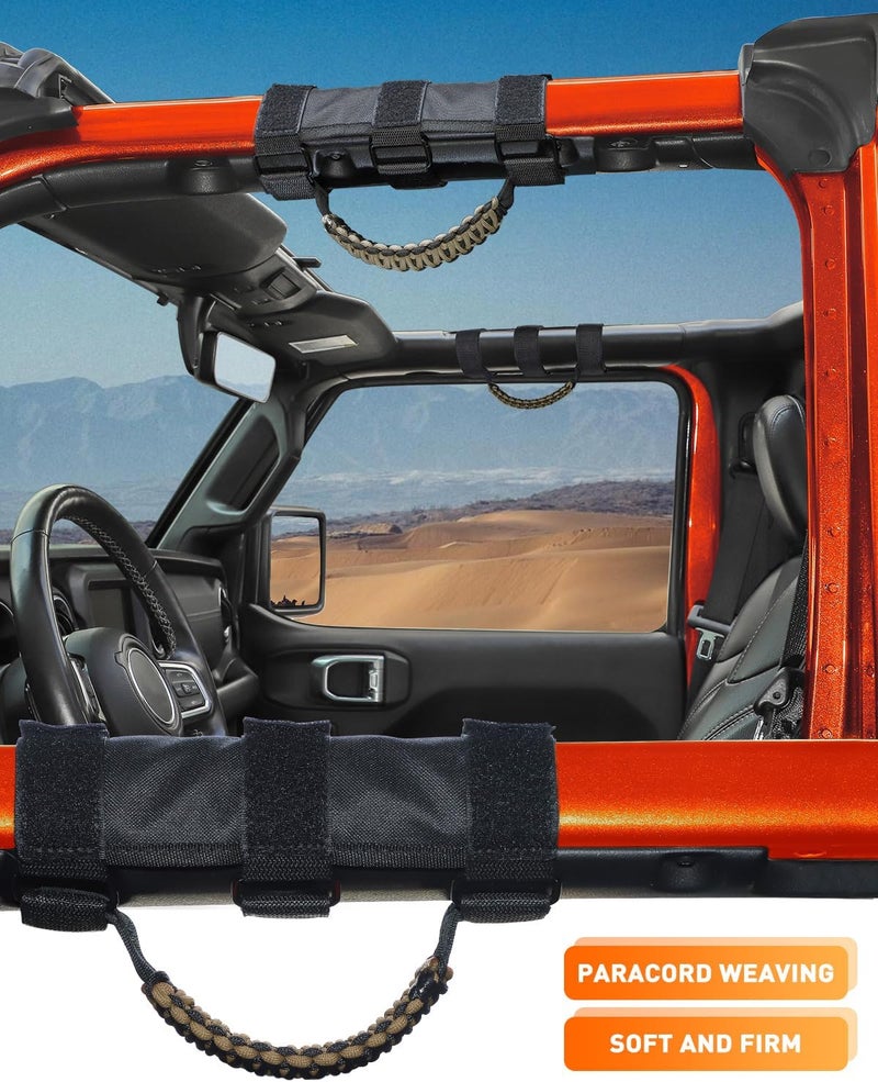 Savadicar 4 Pack Grab Handles Roll Bar Grip Handle Compatible with 1955-2023 Jeep Wrangler CJ YJ TJ JK JKU JL JLU 4XE & Gladiator JT, Top Handle Assist Support, Interior Accessories, ArmyGreen - Image 2